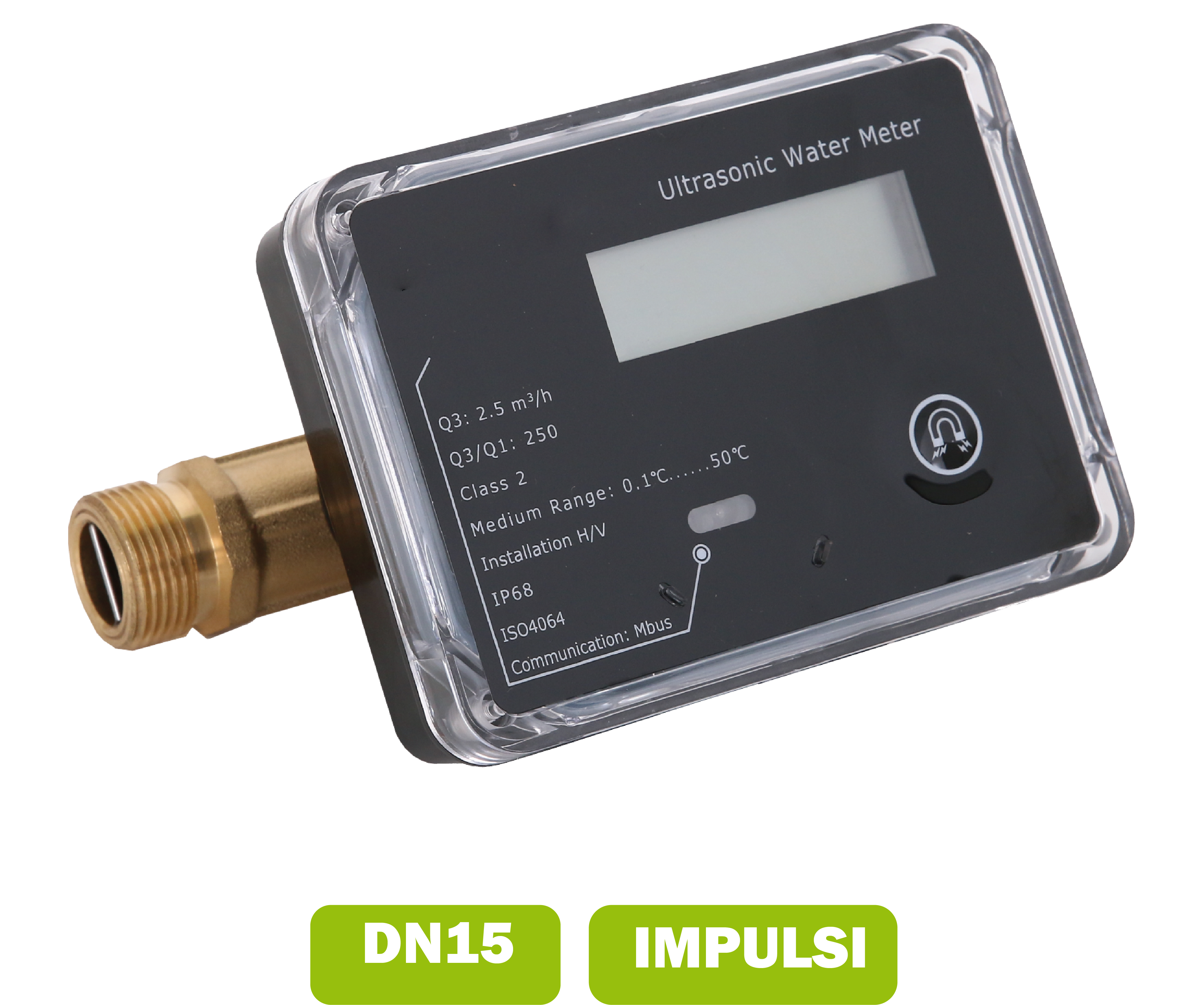 Water meter (calda fredda) a ultrasuoni DN15 portata media 1.5 m3/h con interfaccia impulsi
